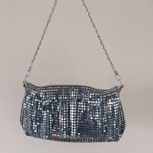 Silver evening purse , wristlet, clutch